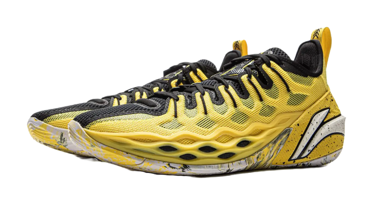 LiNing Buckets Cushioned Slip-Resistant Breathable Rebound Basketball Shoes Mens Yellow Black  vjsneaker.com
