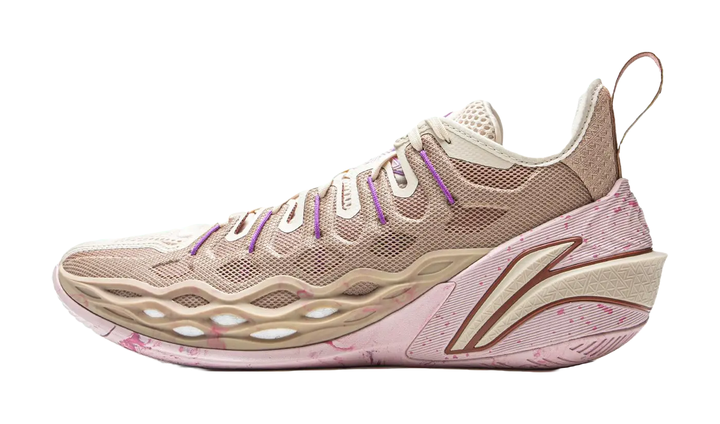 LiNing Buckets Cushioning Slip Resistant Waterproof Low Top Basketball Shoes Mens Gray Purple  vjsneaker.com