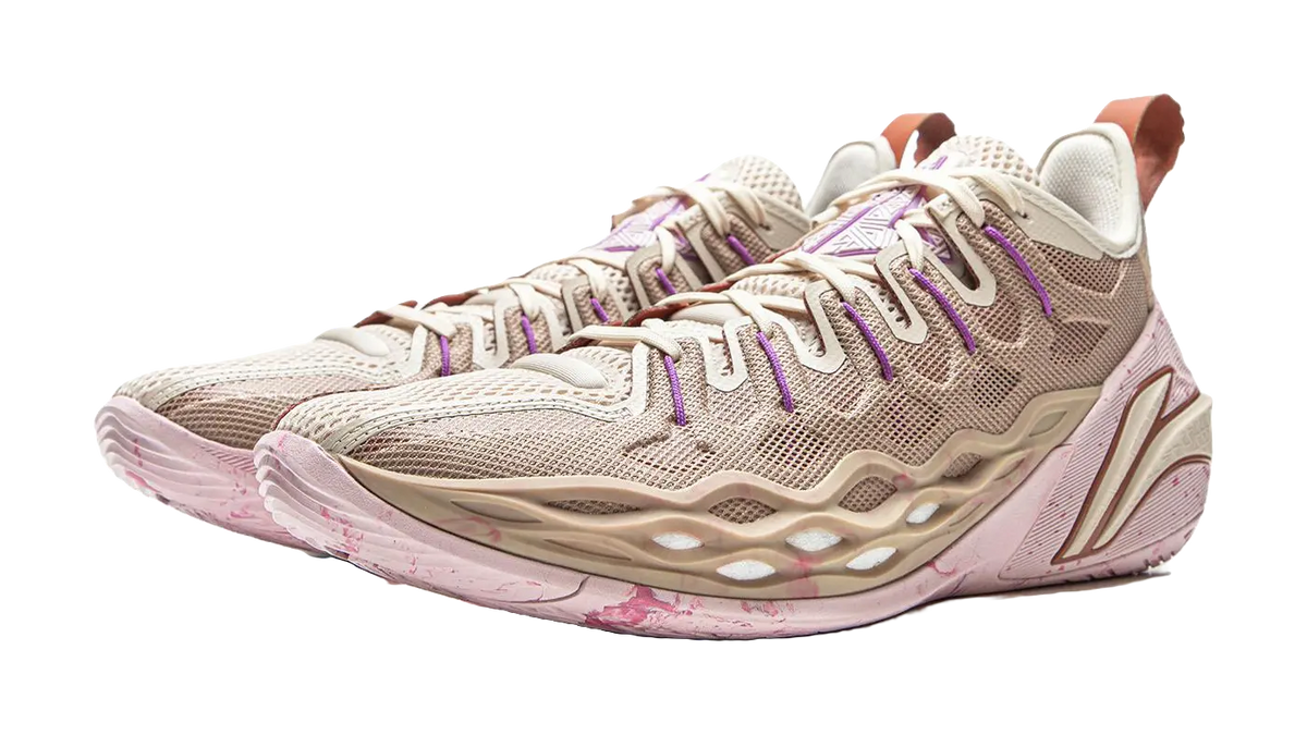 LiNing Buckets Cushioning Slip Resistant Waterproof Low Top Basketball Shoes Mens Gray Purple  vjsneaker.com