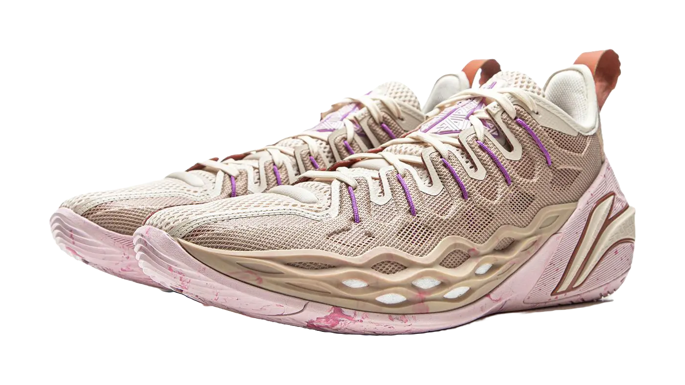 LiNing Buckets Cushioning Slip Resistant Waterproof Low Top Basketball Shoes Mens Gray Purple  vjsneaker.com