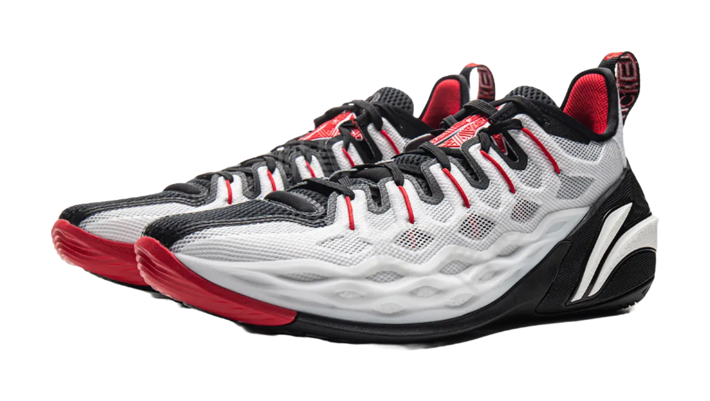 LiNing Buckets Shock Absorbers Slip Resistant Breathable Low Top Basketball Shoes Mens Black White  vjsneaker.com