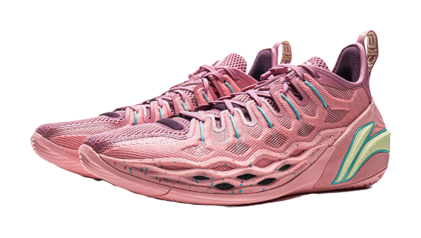 LiNing Buckets Shock Absorbers Slip Resistant Breathable Low Top Basketball Shoes Mens Pink  vjsneaker.com