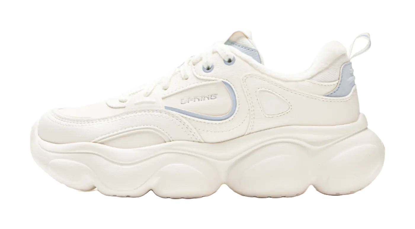 LiNing Clouds Cushioning Slip Resistant Abrasion Resistant Lightweight Rebound Low top Casual Shoes Womens Mist White  vjsneaker.com