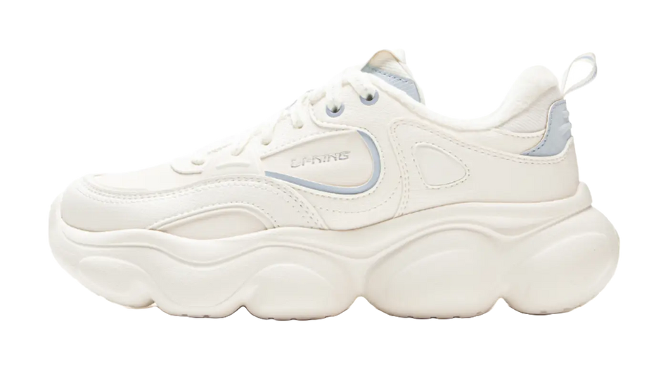 LiNing Clouds Cushioning Slip Resistant Abrasion Resistant Lightweight Rebound Low top Casual Shoes Womens Mist White  vjsneaker.com