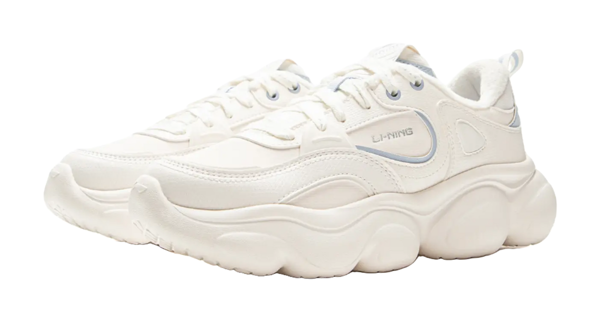 LiNing Clouds Cushioning Slip Resistant Abrasion Resistant Lightweight Rebound Low top Casual Shoes Womens Mist White  vjsneaker.com