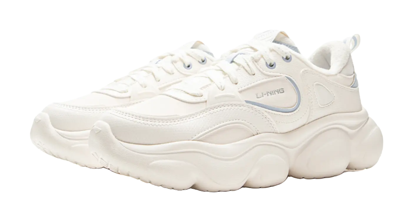LiNing Clouds Cushioning Slip Resistant Abrasion Resistant Lightweight Rebound Low top Casual Shoes Womens Mist White  vjsneaker.com