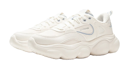 LiNing Clouds Cushioning Slip Resistant Abrasion Resistant Lightweight Rebound Low top Casual Shoes Womens Mist White  vjsneaker.com
