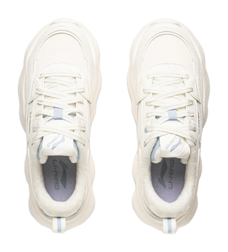 LiNing Clouds Cushioning Slip Resistant Abrasion Resistant Lightweight Rebound Low top Casual Shoes Womens Mist White  vjsneaker.com