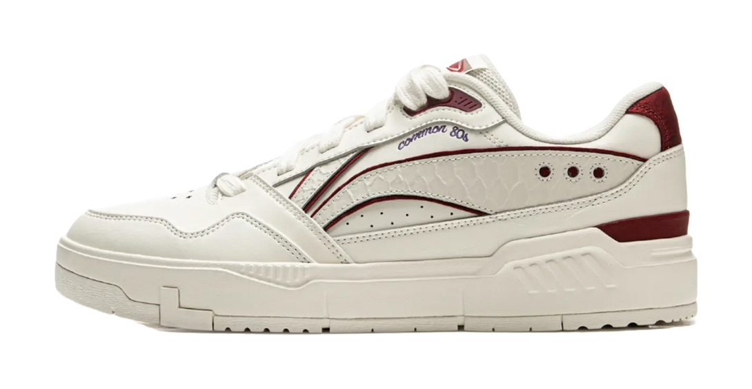 LiNing Common 80s Anti-Slip And Wear-Resistant Height Increasing Low-Top Skateboard Shoes Men's White Red 