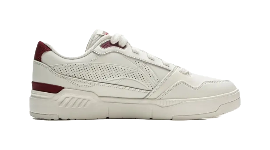 LiNing Common 80s Anti-Slip And Wear-Resistant Height Increasing Low-Top Skateboard Shoes Men's White Red 