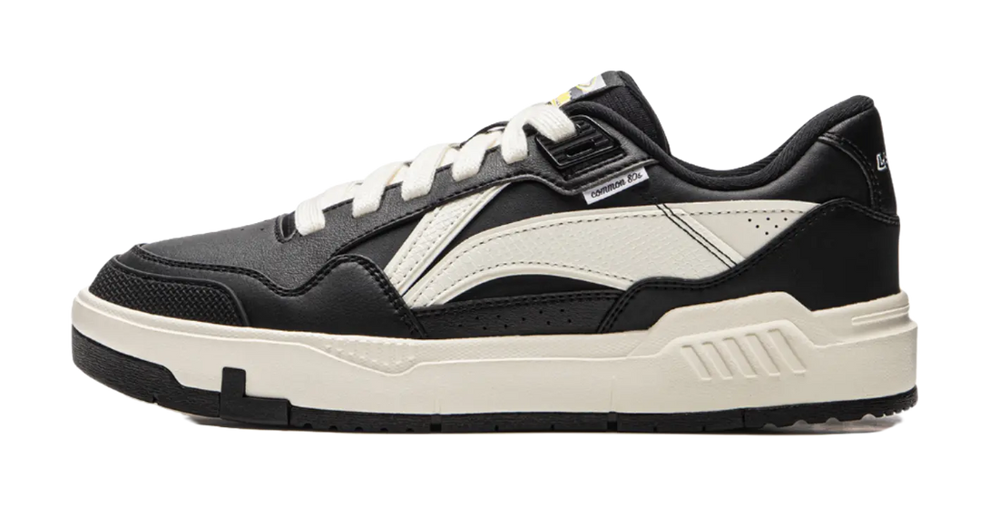 LiNing Common 80s Slip Resistant Abrasion Resistant Low top Skateboard Shoes Men's Black White 