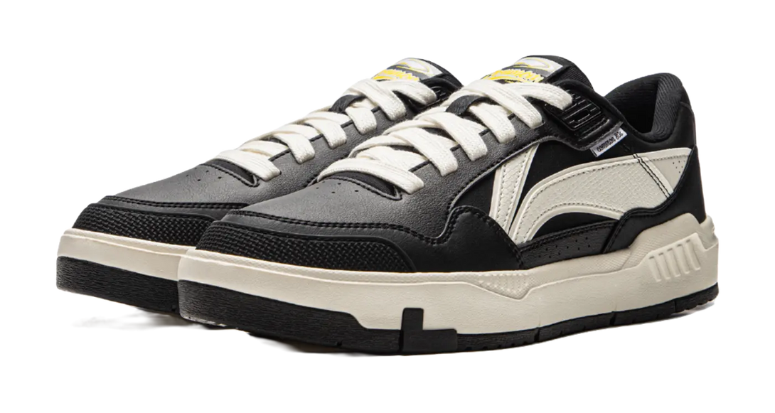 LiNing Common 80s Slip Resistant Abrasion Resistant Low top Skateboard Shoes Men's Black White 