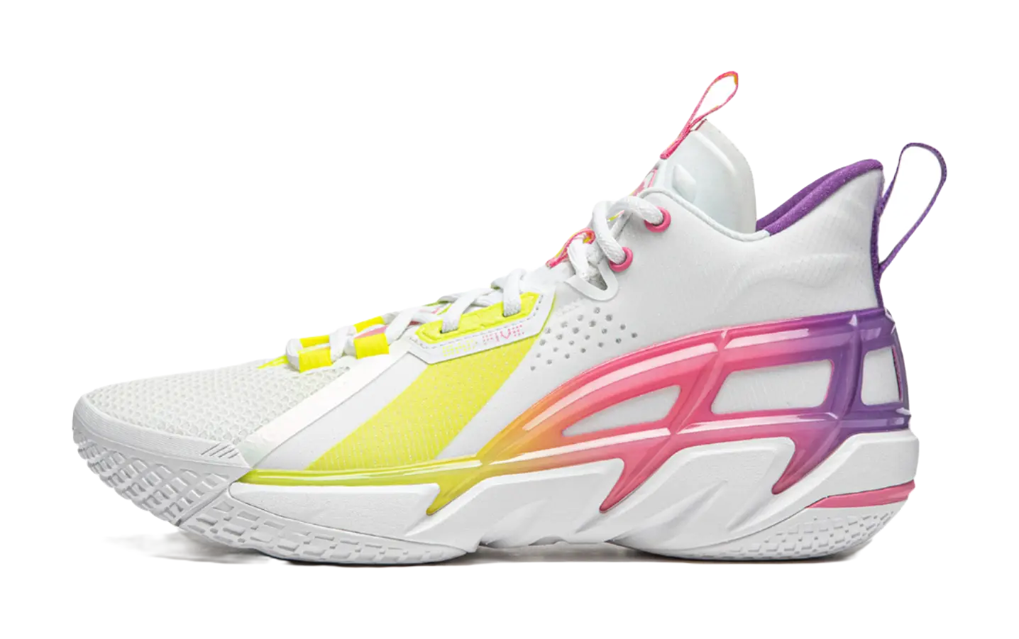 LiNing Cushioning Anti-Slip Wear-Resistant Breathable Support Rebound Mid-Top Basketball Shoes Mens White Yellow Pink 