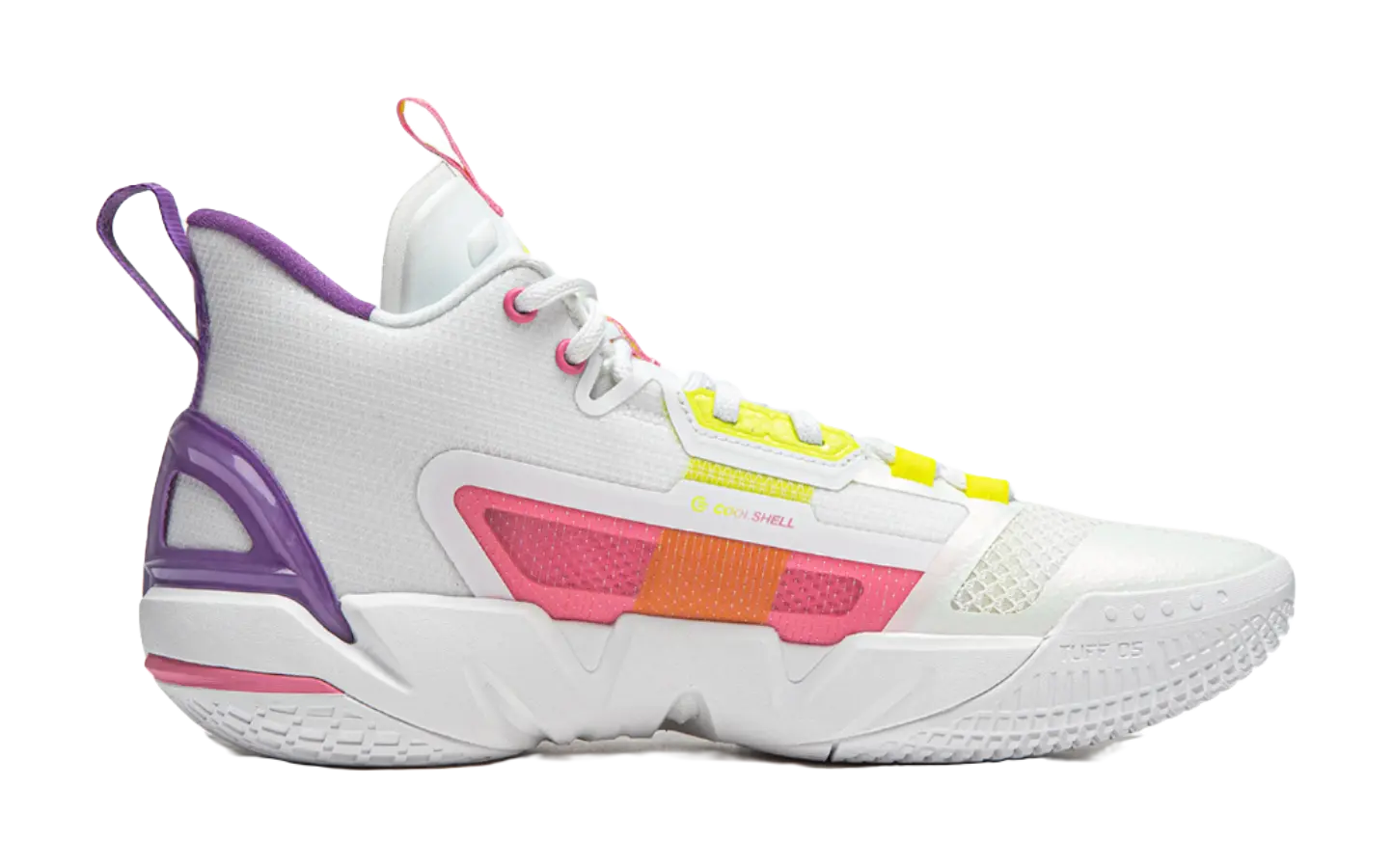 LiNing Cushioning Anti-Slip Wear-Resistant Breathable Support Rebound Mid-Top Basketball Shoes Mens White Yellow Pink 