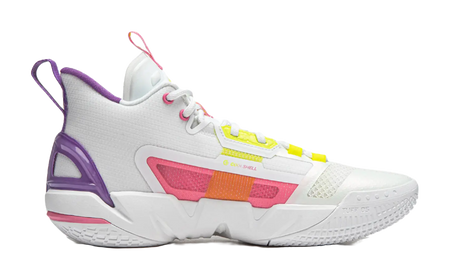 LiNing Cushioning Anti-Slip Wear-Resistant Breathable Support Rebound Mid-Top Basketball Shoes Mens White Yellow Pink 