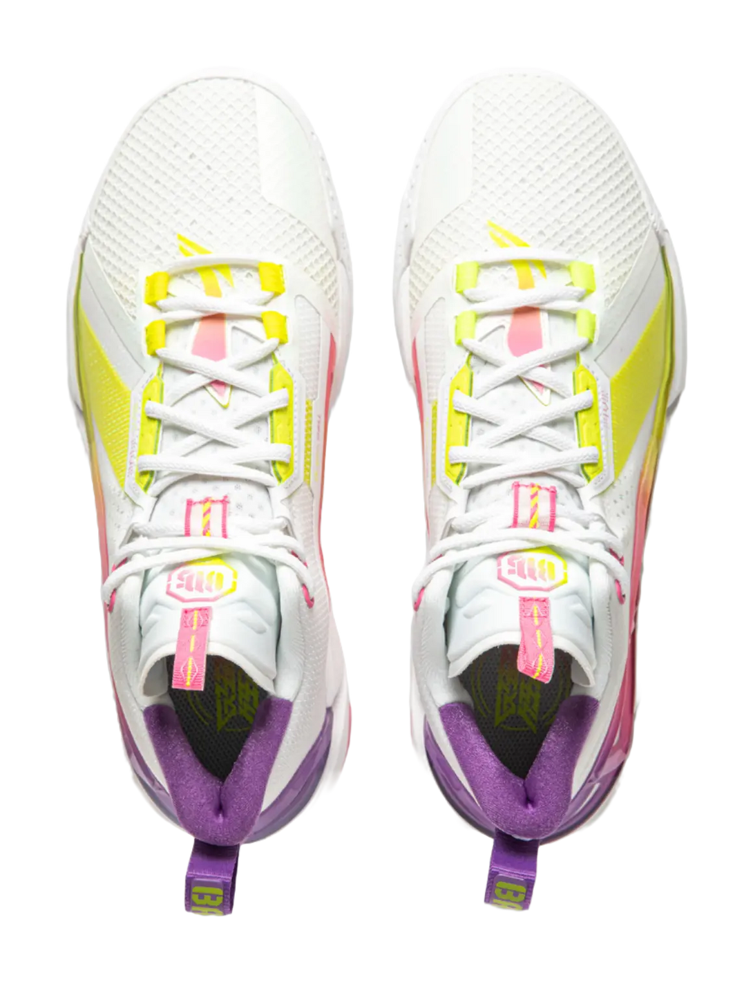 LiNing Cushioning Anti-Slip Wear-Resistant Breathable Support Rebound Mid-Top Basketball Shoes Mens White Yellow Pink 