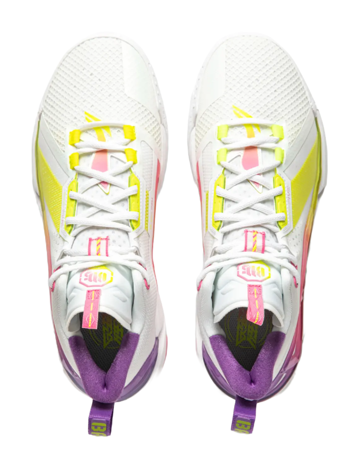 LiNing Cushioning Anti-Slip Wear-Resistant Breathable Support Rebound Mid-Top Basketball Shoes Mens White Yellow Pink 