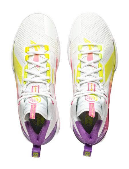 LiNing Cushioning Anti-Slip Wear-Resistant Breathable Support Rebound Mid-Top Basketball Shoes Mens White Yellow Pink 