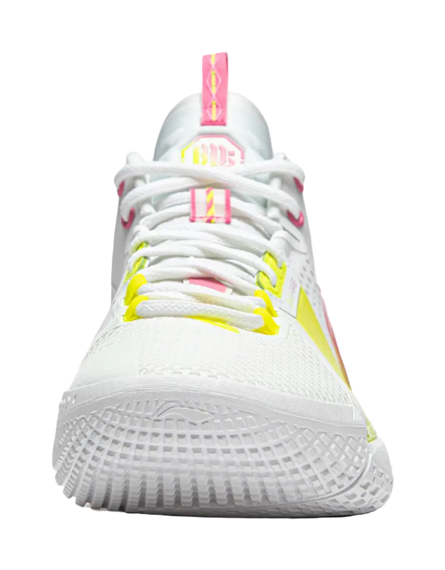 LiNing Cushioning Anti-Slip Wear-Resistant Breathable Support Rebound Mid-Top Basketball Shoes Mens White Yellow Pink 