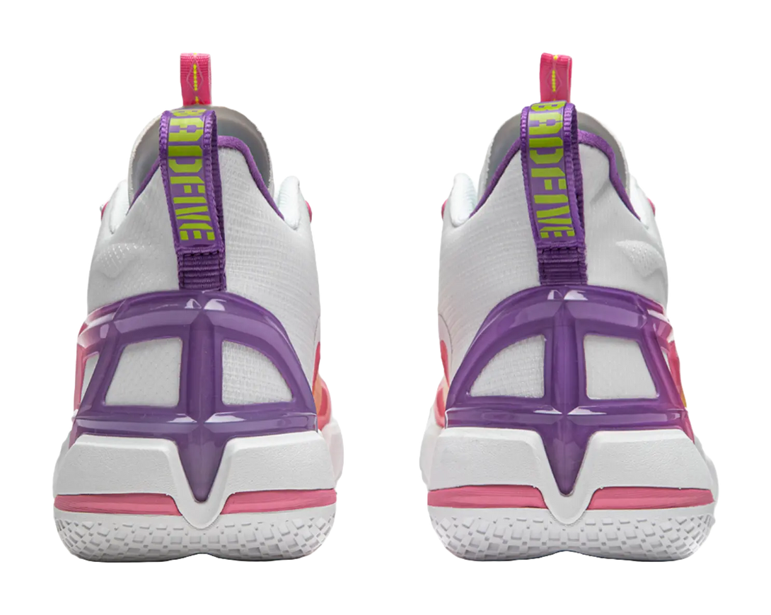 LiNing Cushioning Anti-Slip Wear-Resistant Breathable Support Rebound Mid-Top Basketball Shoes Mens White Yellow Pink 