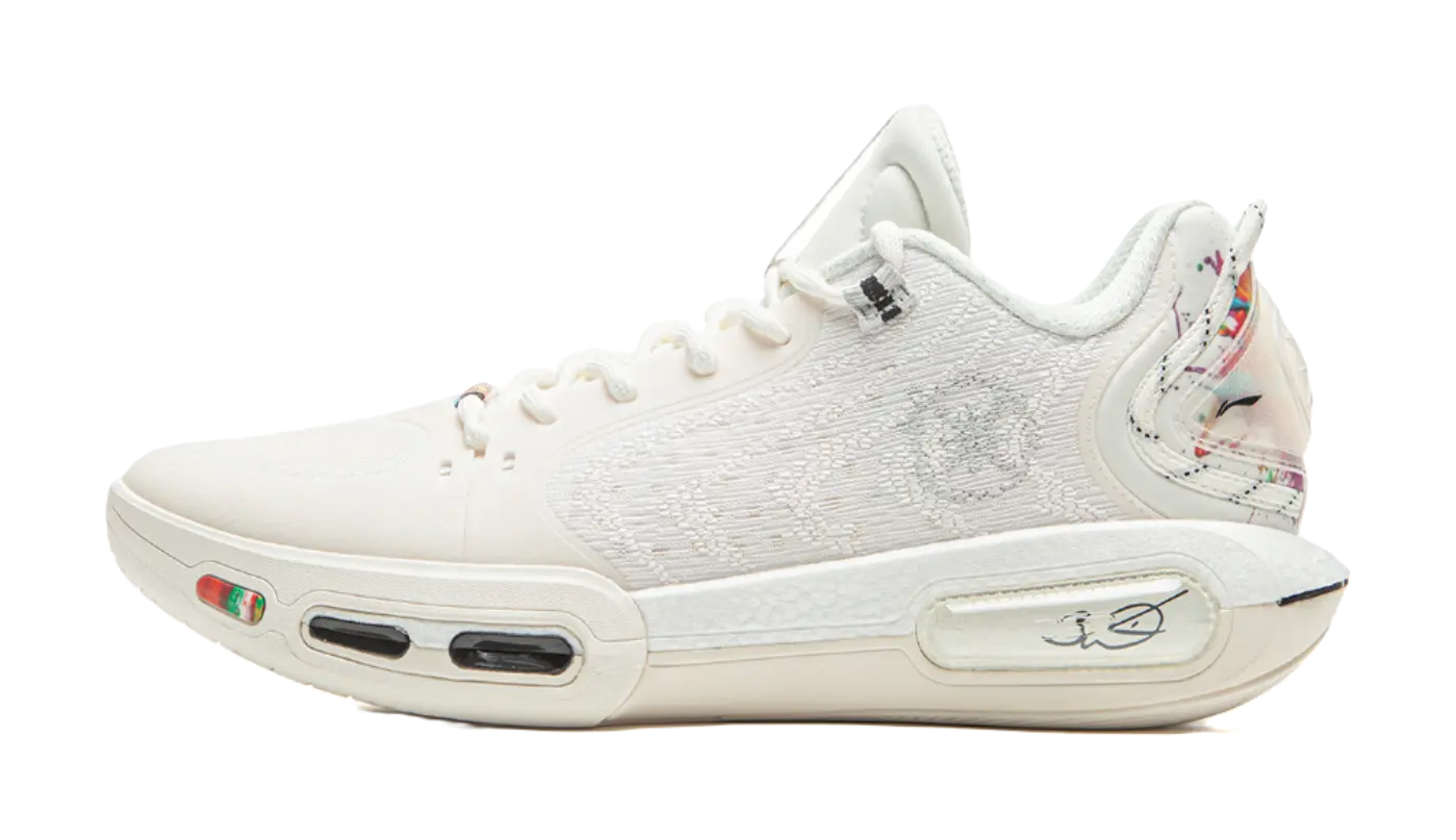 LiNing Cushioning, Wear Resistant Low top Basketball Shoes Mens Champagne White 