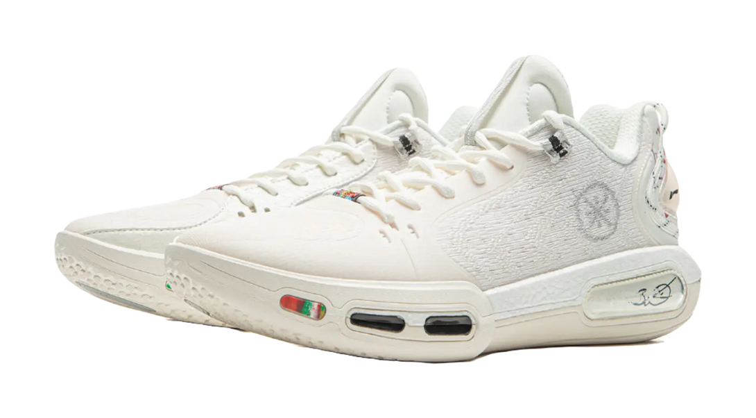 LiNing Cushioning, Wear Resistant Low top Basketball Shoes Mens Champagne White 