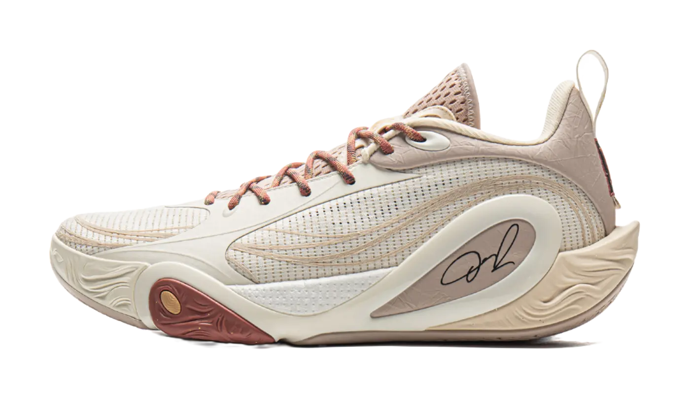 LiNing DLO1 Cushioning, Slip Resistant, Abrasion Resistant, Rebound Grip Low Top Basketball Shoes Mens White Umber  vjsneaker.com