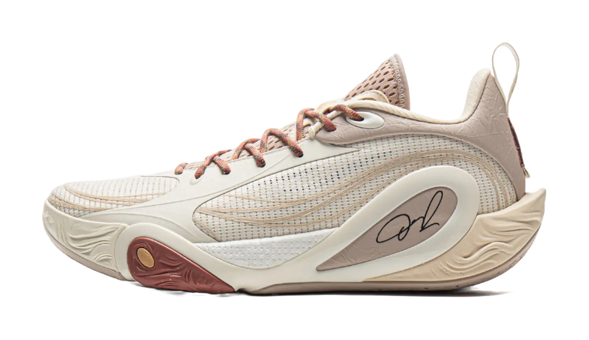 LiNing DLO1 Cushioning, Slip Resistant, Abrasion Resistant, Rebound Grip Low Top Basketball Shoes Mens White Umber  vjsneaker.com