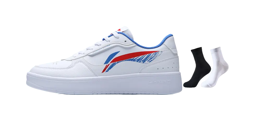 LiNing Duda Coverage Slip Resistant Waterproof Low top Skateboard Shoes Men's White Red Blue 