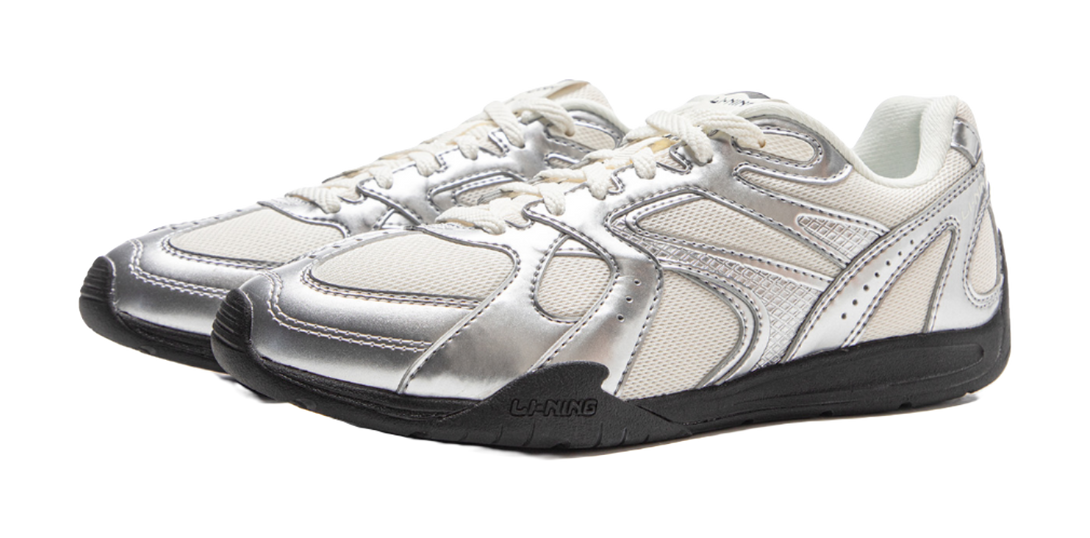 LiNing Film Retro Slip Resistant, Abrasion Resistant, Lightweight Low Top Casual Shoes Women's Silver White 