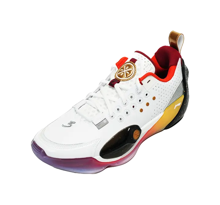 LiNing Full City 13 Cushioning Wear-Resistant Rebound Low-Top Basketball Shoes Mens White Gold  vjsneaker.com