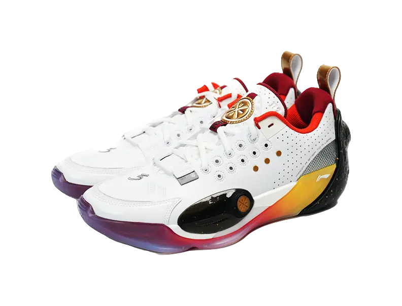 LiNing Full City 13 Cushioning Wear-Resistant Rebound Low-Top Basketball Shoes Mens White Gold  vjsneaker.com