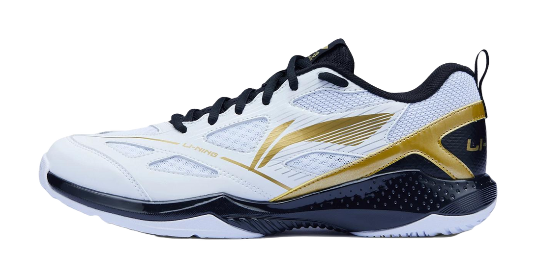 LiNing Gale Lite Slip Resistant Abrasion Resistant Low top Badminton Shoes Unisex White Gold Black 