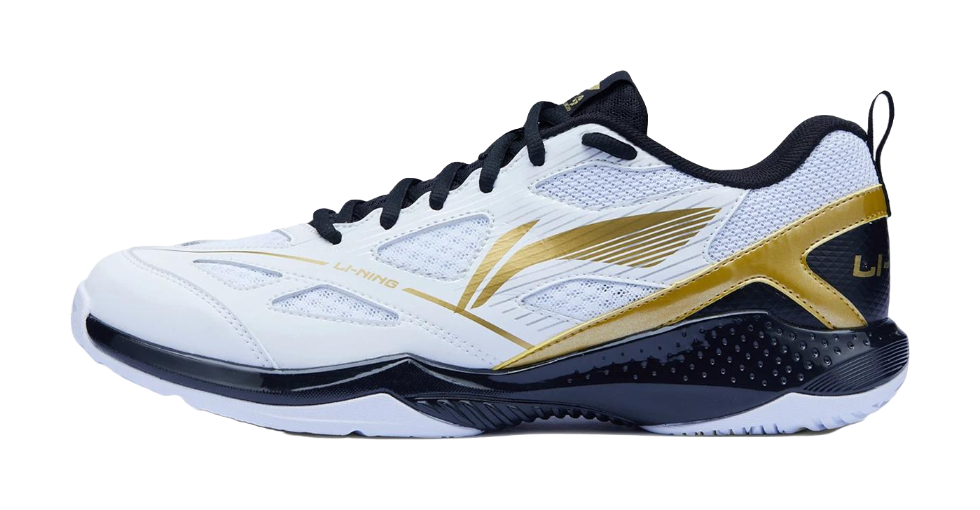 LiNing Gale Lite Slip Resistant Abrasion Resistant Low top Badminton Shoes Unisex White Gold Black 