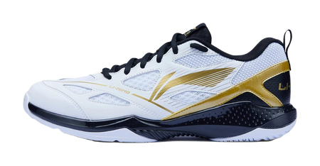 LiNing Gale Lite Slip Resistant Abrasion Resistant Low top Badminton Shoes Unisex White Gold Black 