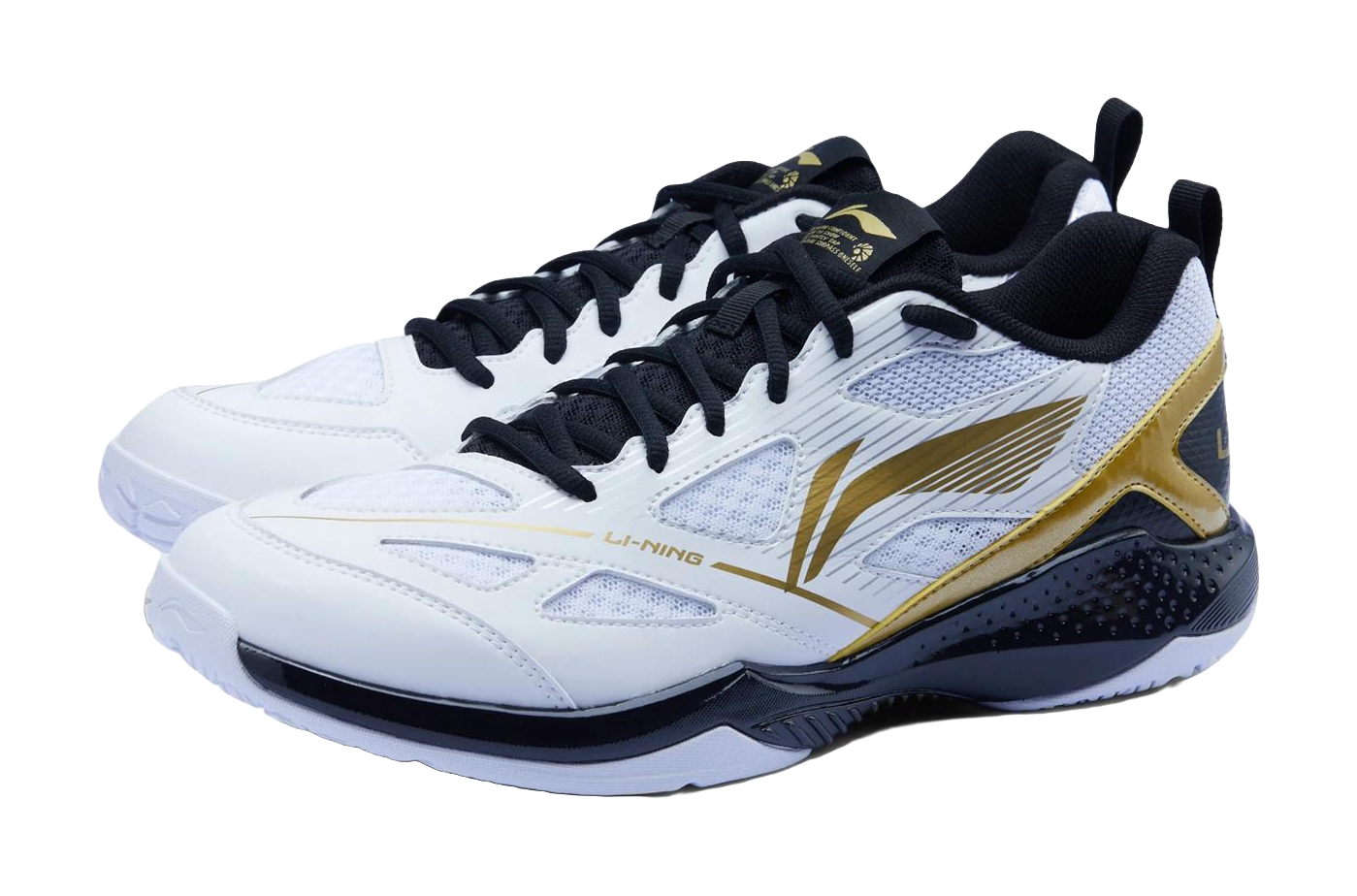 LiNing Gale Lite Slip Resistant Abrasion Resistant Low top Badminton Shoes Unisex White Gold Black 