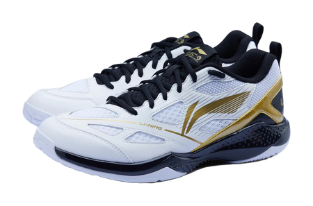 LiNing Gale Lite Slip Resistant Abrasion Resistant Low top Badminton Shoes Unisex White Gold Black 