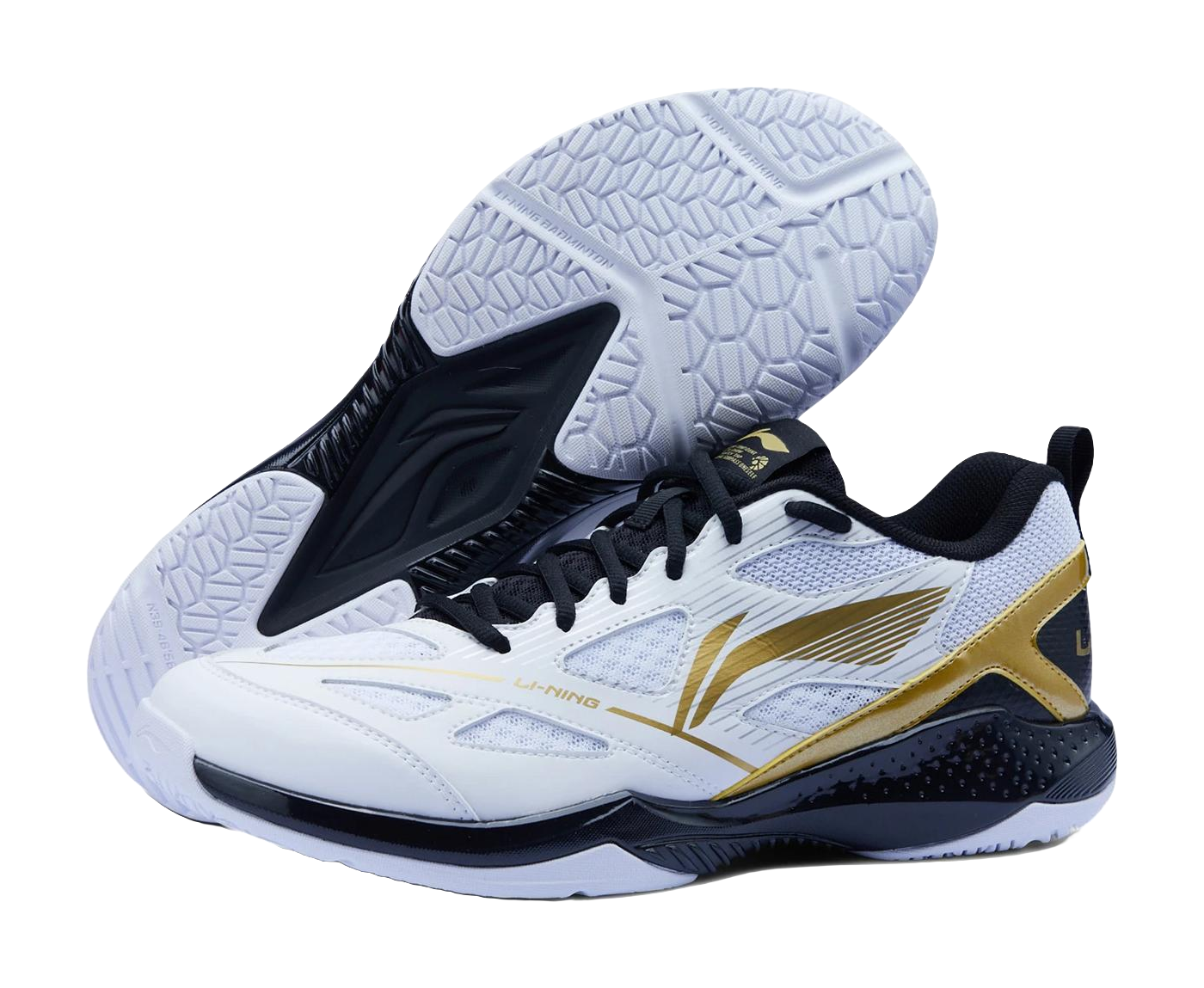 LiNing Gale Lite Slip Resistant Abrasion Resistant Low top Badminton Shoes Unisex White Gold Black 