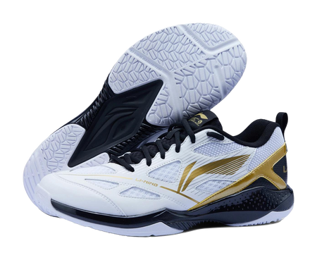 LiNing Gale Lite Slip Resistant Abrasion Resistant Low top Badminton Shoes Unisex White Gold Black 