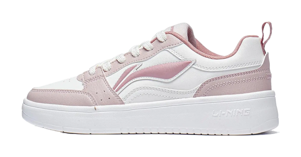 LiNing Ingots Slip Resistant Cushioning Wear Resistant Height Increasing Low Top Skateboard Shoes Women's White Pink 