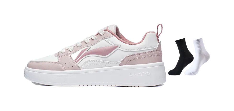 LiNing Ingots Slip Resistant Cushioning Wear Resistant Height Increasing Low Top Skateboard Shoes Women's White Pink 
