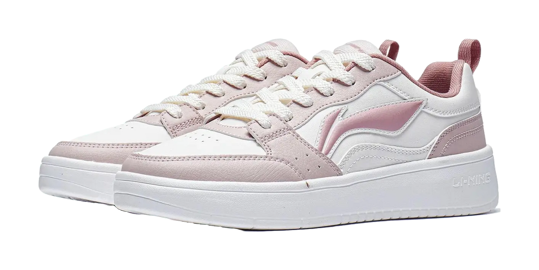 LiNing Ingots Slip Resistant Cushioning Wear Resistant Height Increasing Low Top Skateboard Shoes Women's White Pink 