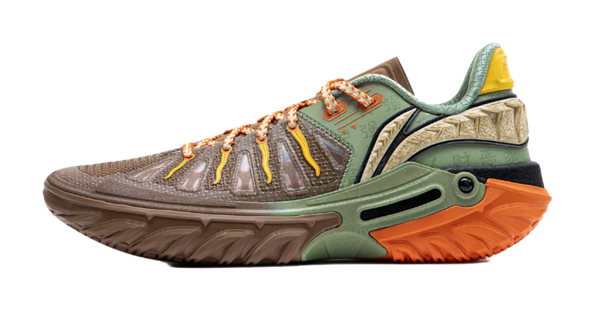 LiNing Jie Ao 2 Anti Slip And Wear Resistant Breathable Low Top Basketball Shoes Mens Brown Green  vjsneaker.com