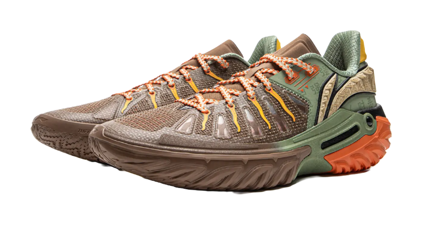 LiNing Jie Ao 2 Anti Slip And Wear Resistant Breathable Low Top Basketball Shoes Mens Brown Green  vjsneaker.com