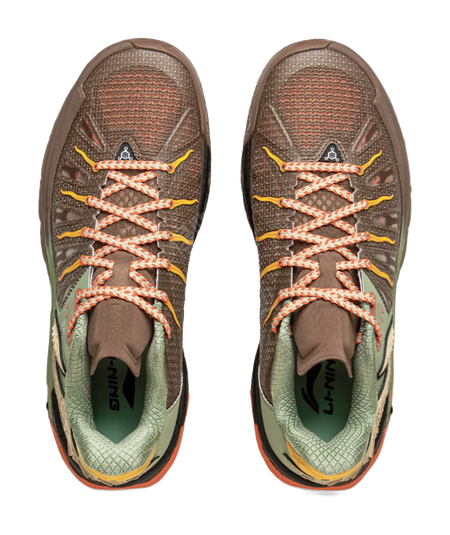 LiNing Jie Ao 2 Anti Slip And Wear Resistant Breathable Low Top Basketball Shoes Mens Brown Green  vjsneaker.com