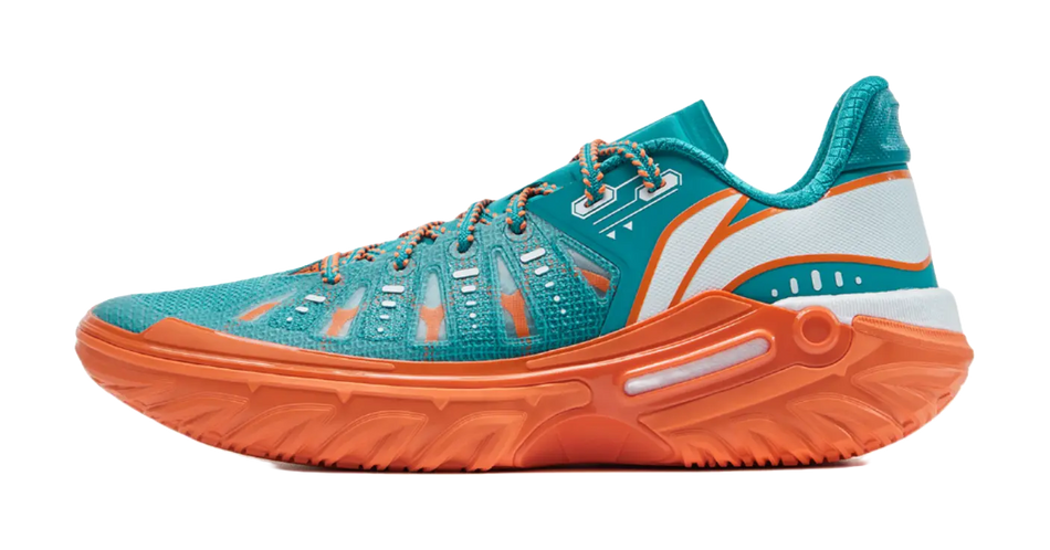 LiNing Jie Ao 2 Cushioning Anti Slip And Wear Resistant Rebound Low Top Outdoor Basketball Shoes Mens Cyan Orange  vjsneaker.com
