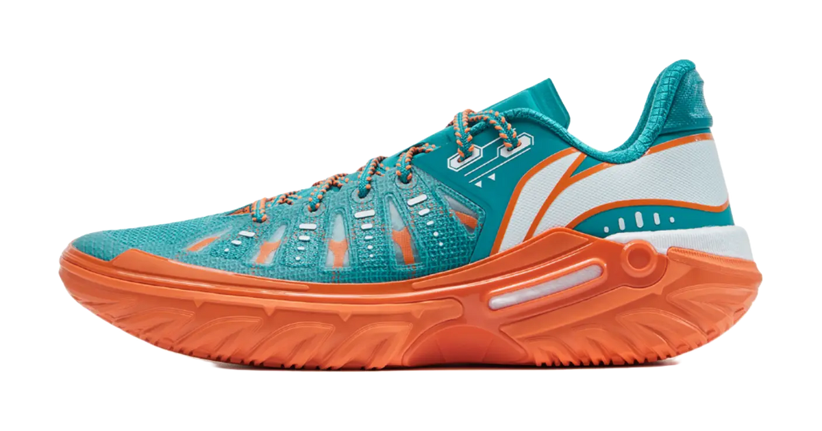 LiNing Jie Ao 2 Cushioning Anti Slip And Wear Resistant Rebound Low Top Outdoor Basketball Shoes Mens Cyan Orange  vjsneaker.com