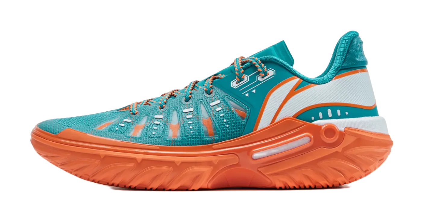 LiNing Jie Ao 2 Cushioning Anti Slip And Wear Resistant Rebound Low Top Outdoor Basketball Shoes Mens Cyan Orange  vjsneaker.com