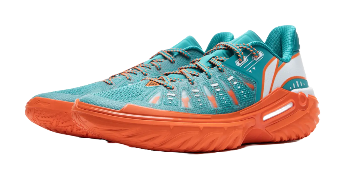 LiNing Jie Ao 2 Cushioning Anti Slip And Wear Resistant Rebound Low Top Outdoor Basketball Shoes Mens Cyan Orange  vjsneaker.com