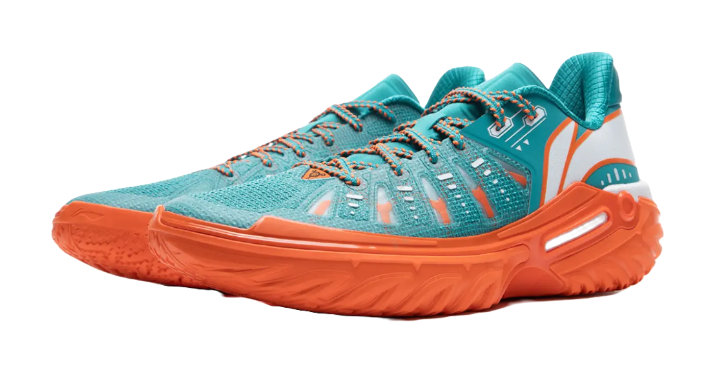 LiNing Jie Ao 2 Cushioning Anti Slip And Wear Resistant Rebound Low Top Outdoor Basketball Shoes Mens Cyan Orange  vjsneaker.com